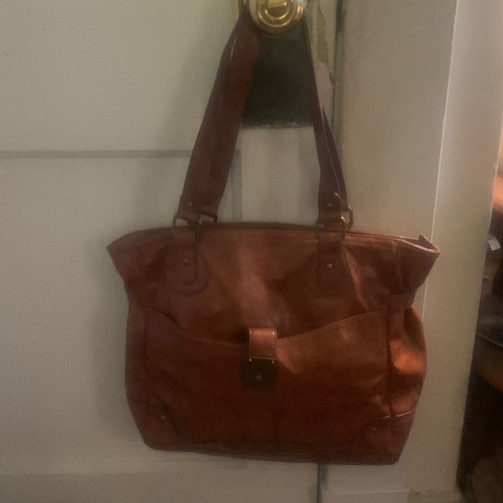 b. makowsky Brown Leather Tote with Front Pocket